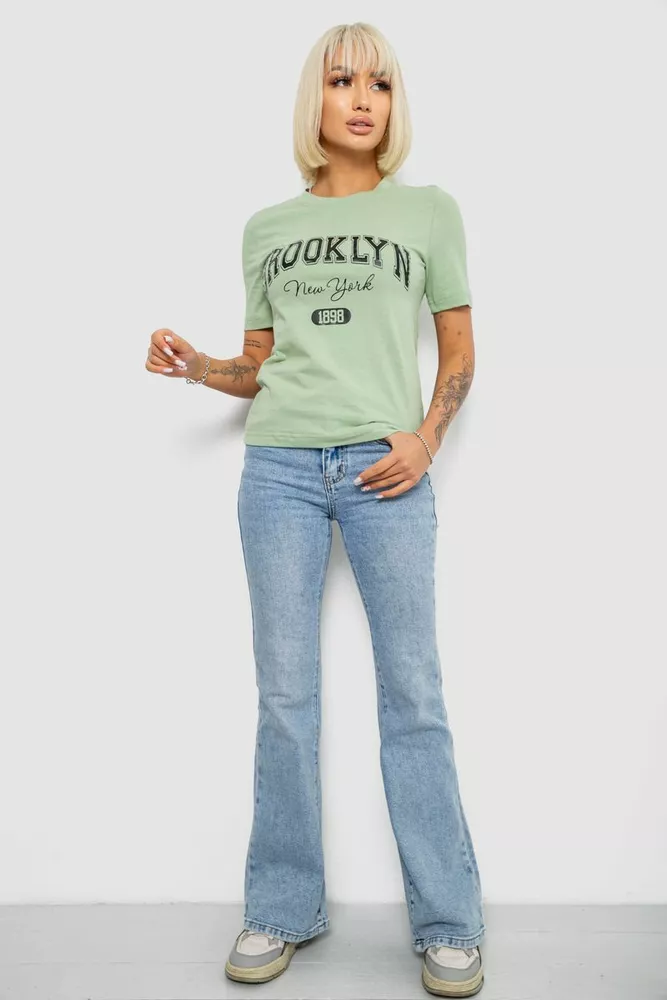 Купити Жіноча футболка з принтом, колір оливковий, 241R137 - Фото №2