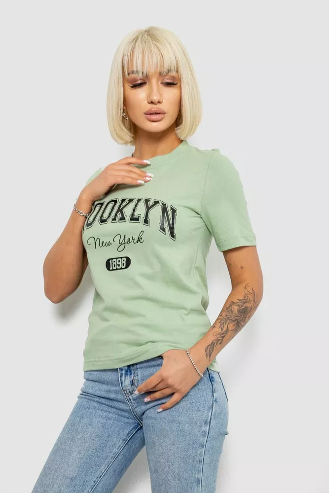 Купити Жіноча футболка з принтом, колір оливковий, 241R137 - Фото №3