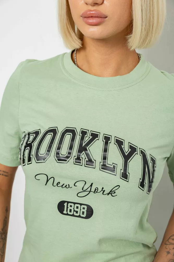 Купити Жіноча футболка з принтом, колір оливковий, 241R137 - Фото №5