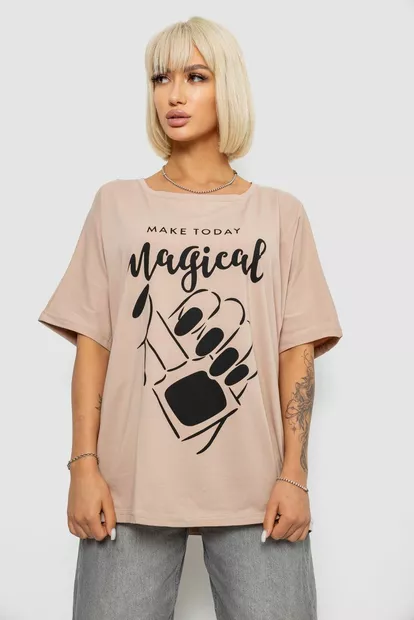 Футболка жіноча з принтом, колір бежевий, 244R6005-1