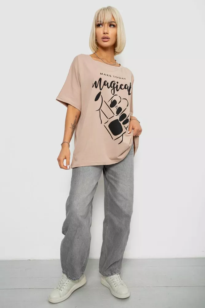 Купити Футболка жіноча з принтом, колір бежевий, 244R6005-1 - Фото №2