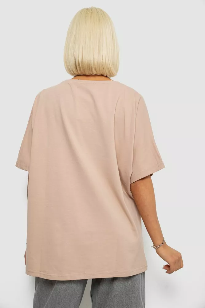 Купити Футболка жіноча з принтом, колір бежевий, 244R6005-1 - Фото №4