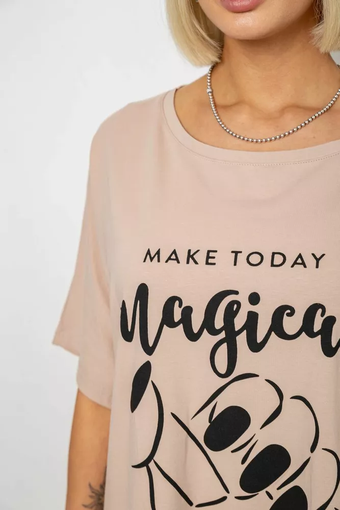 Купити Футболка жіноча з принтом, колір бежевий, 244R6005-1 - Фото №5