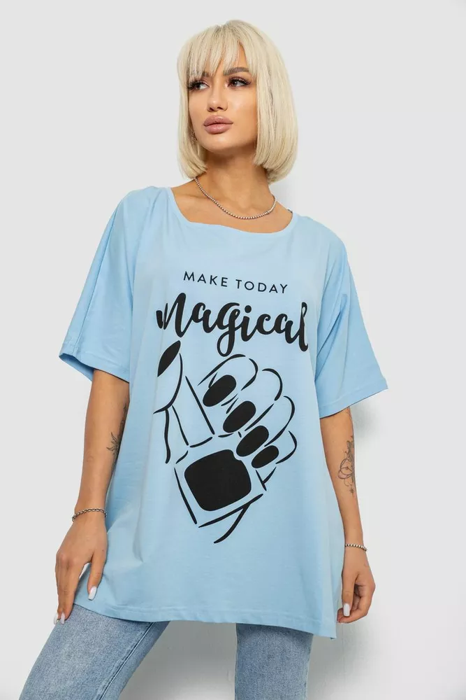 Купити Футболка жіноча з принтом, колір блакитний, 244R6005-1 - Фото №1