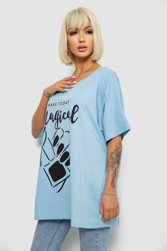 Купити Футболка жіноча з принтом, колір блакитний, 244R6005-1 - Фото №3