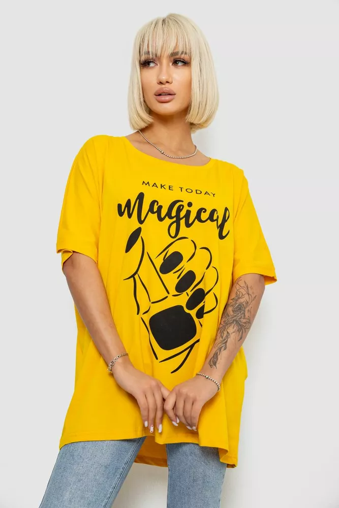 Купити Футболка жіноча з принтом, колір жовтий, 244R6005-1 - Фото №1