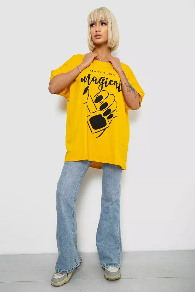 Купити Футболка жіноча з принтом, колір жовтий, 244R6005-1 - Фото №2
