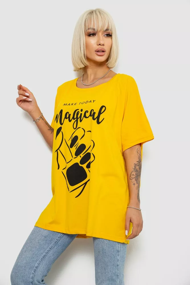 Купити Футболка жіноча з принтом, колір жовтий, 244R6005-1 - Фото №3