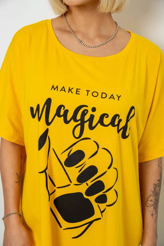 Купити Футболка жіноча з принтом, колір жовтий, 244R6005-1 - Фото №5