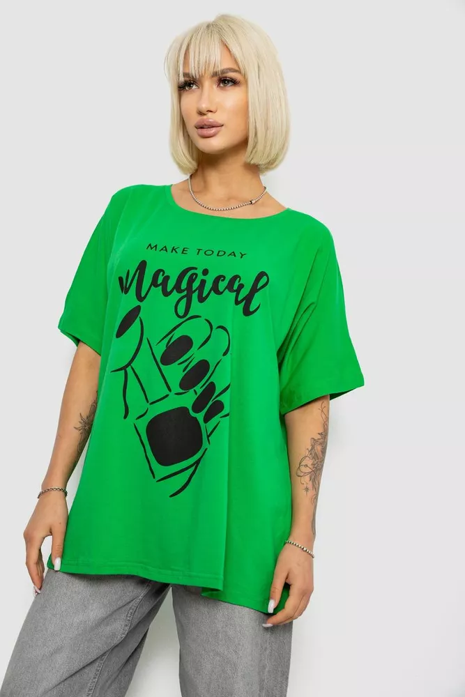 Купить Футболка женская с принтом, цвет зеленый, 244R6005-1 - Фото №3