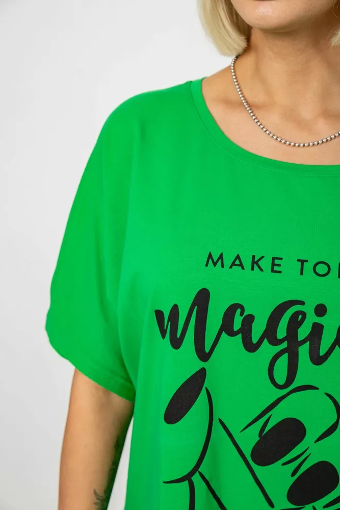 Купить Футболка женская с принтом, цвет зеленый, 244R6005-1 - Фото №5