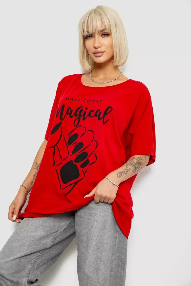 Купить Футболка женская с принтом, цвет красный, 244R6005-1 - Фото №3