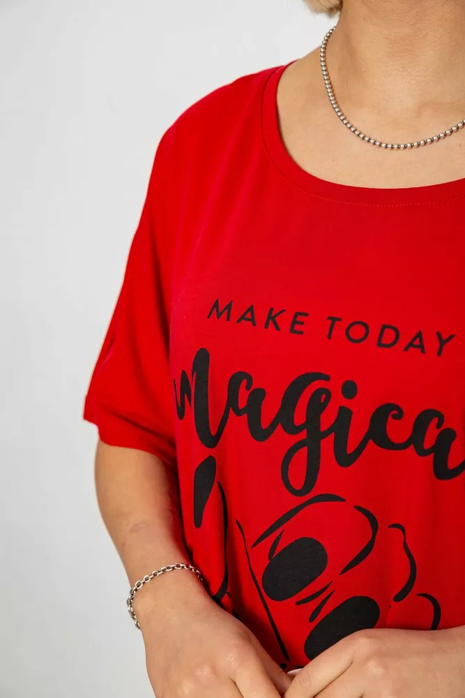 Купить Футболка женская с принтом, цвет красный, 244R6005-1 - Фото №5