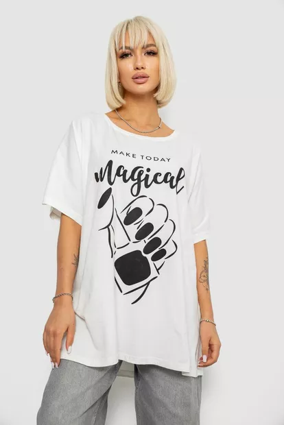 Футболка жіноча з принтом, колір молочний, 244R6005-1