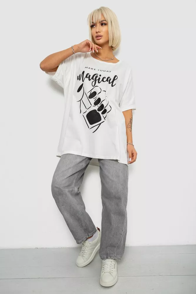 Купити Футболка жіноча з принтом, колір молочний, 244R6005-1 - Фото №2