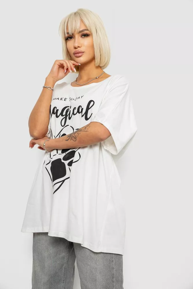 Купити Футболка жіноча з принтом, колір молочний, 244R6005-1 - Фото №3