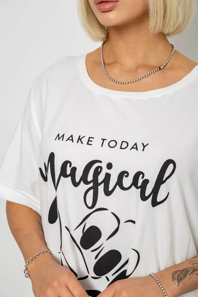 Купити Футболка жіноча з принтом, колір молочний, 244R6005-1 - Фото №5