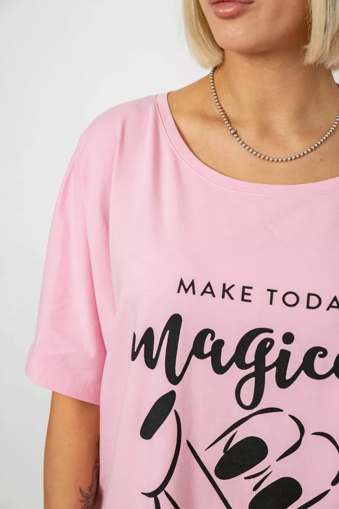 Купити Футболка жіноча з принтом, колір рожевий, 244R6005-1 - Фото №5