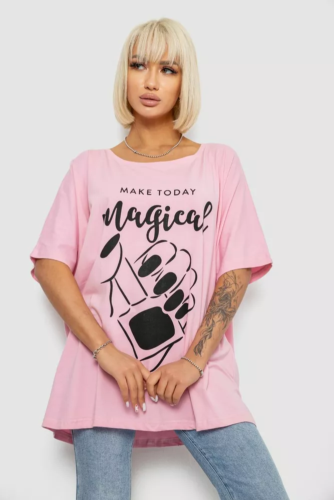 Купити Футболка жіноча з принтом, колір рожевий, 244R6005-1 - Фото №1