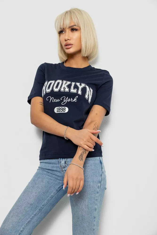 Купити Жіноча футболка з принтом, колір синій, 241R137 - Фото №3