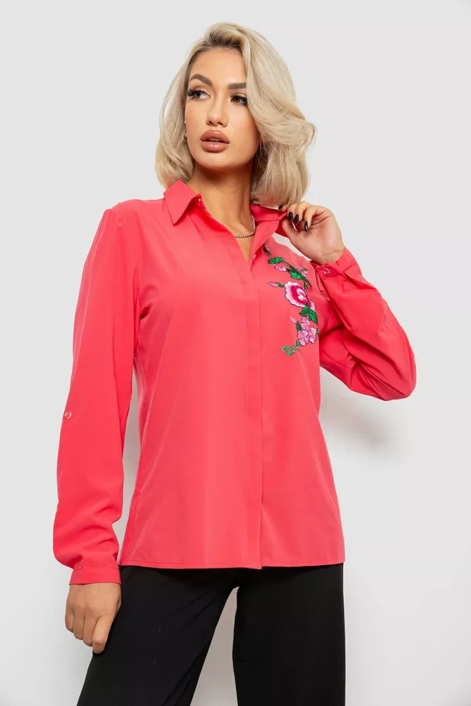 Купить Рубашка женская классическая с аппликацией, цвет коралловый, 230R014-1 - Фото №3