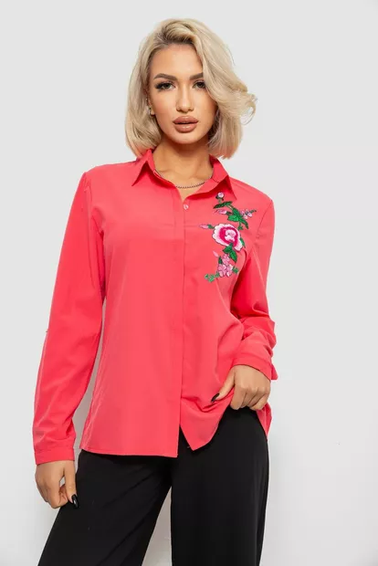 Рубашка женская классическая с аппликацией, цвет коралловый, 230R014-1