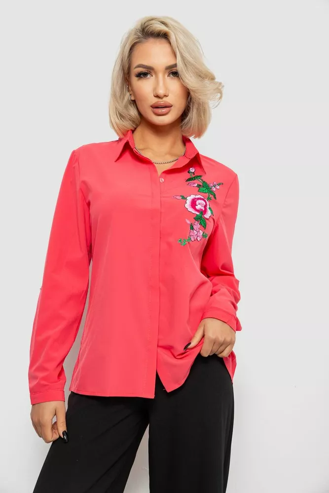 Купить Рубашка женская классическая с аппликацией, цвет коралловый, 230R014-1 - Фото №1