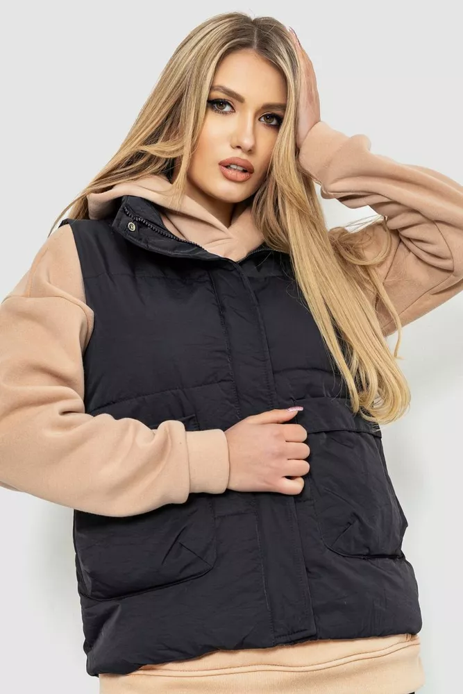 Купити Жилетка жіноча однотонна, колір чорний, 129R705 оптом - Фото №1