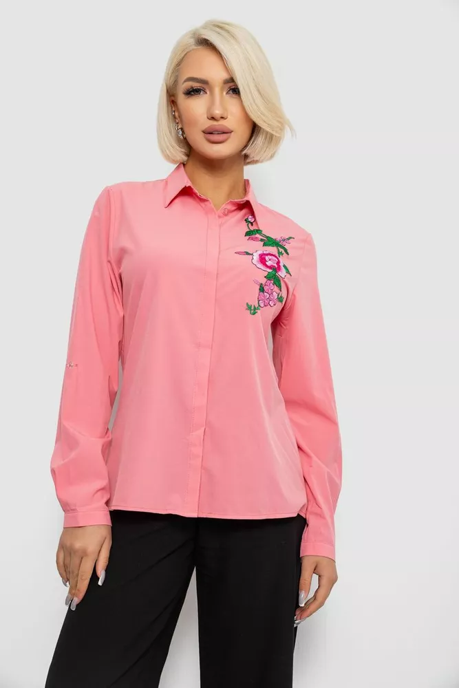 Купить Рубашка женская классическая с аппликацией, цвет розовый, 230R014-1 - Фото №1