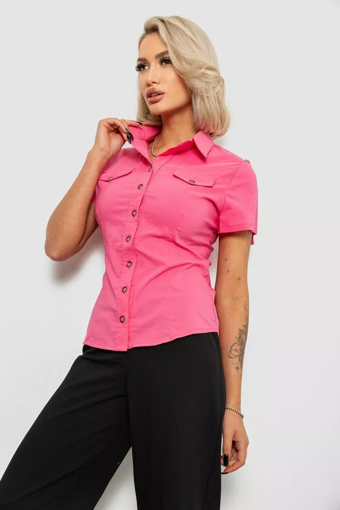 Купити Сорочка жіноча однотонна, колір рожевий, 230R068-11 - Фото №3