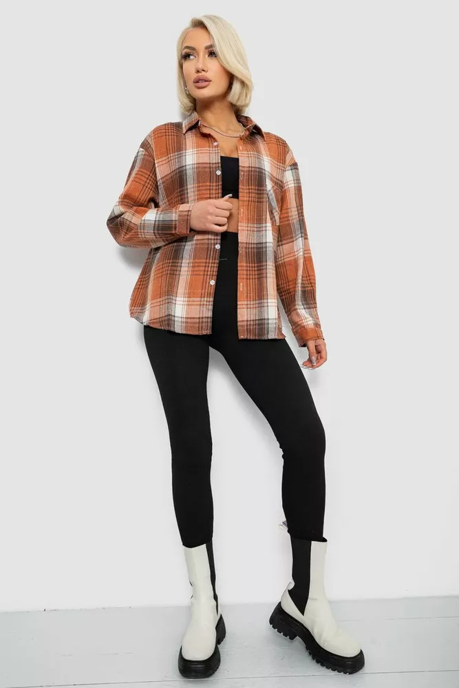 Купить Рубашка женская в клетку, цвет бежево-коричневый, 244R1070-2 - Фото №2