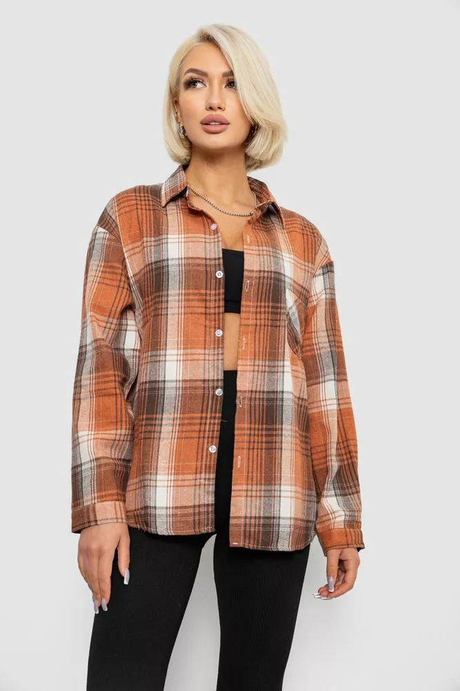 Купить Рубашка женская в клетку, цвет бежево-коричневый, 244R1070-2 - Фото №3