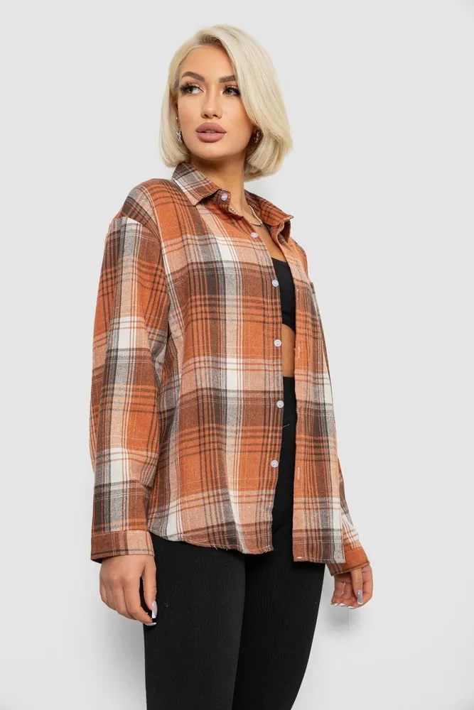 Купить Рубашка женская в клетку, цвет бежево-коричневый, 244R1070-2 - Фото №4
