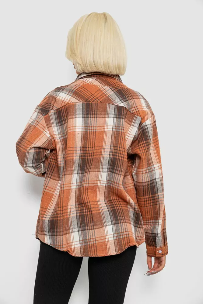 Купить Рубашка женская в клетку, цвет бежево-коричневый, 244R1070-2 - Фото №5