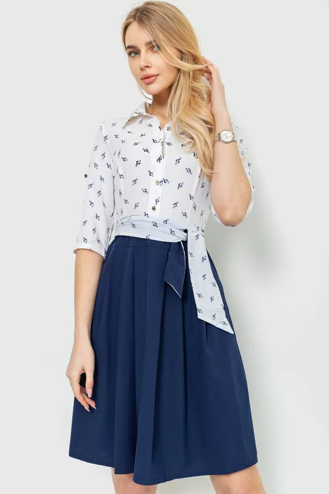 Купить Платье софт с принтом, цвет сине-молочный, 230R79-1 оптом - Фото №2