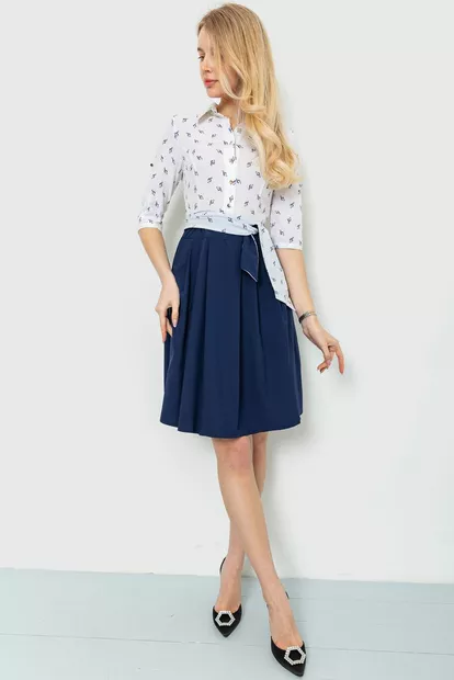 Платье софт с принтом, цвет сине-молочный, 230R79-1