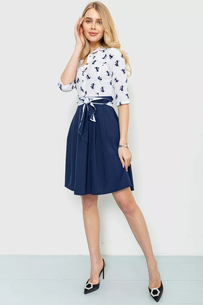 Купить Платье софт с принтом, цвет сине-белый, 230R79-1 - Фото №1