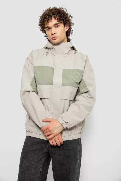 Ветровка мужская с принтом  -уценка, цвет бежевый, 214R603-1-U-28
