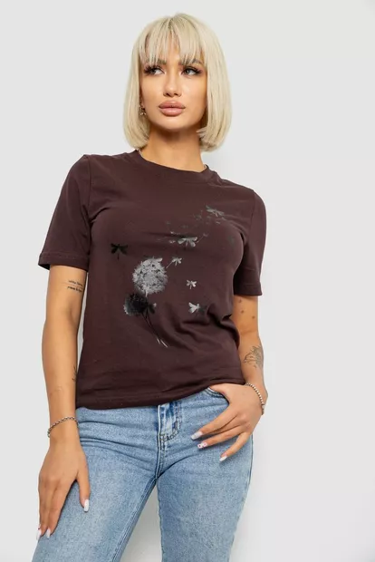 Футболка жіноча з принтом, колір шоколадний, 241R1828