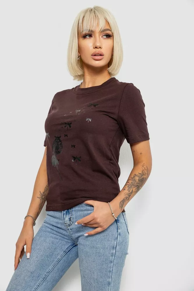Купити Футболка жіноча з принтом, колір шоколадний, 241R1828 - Фото №3