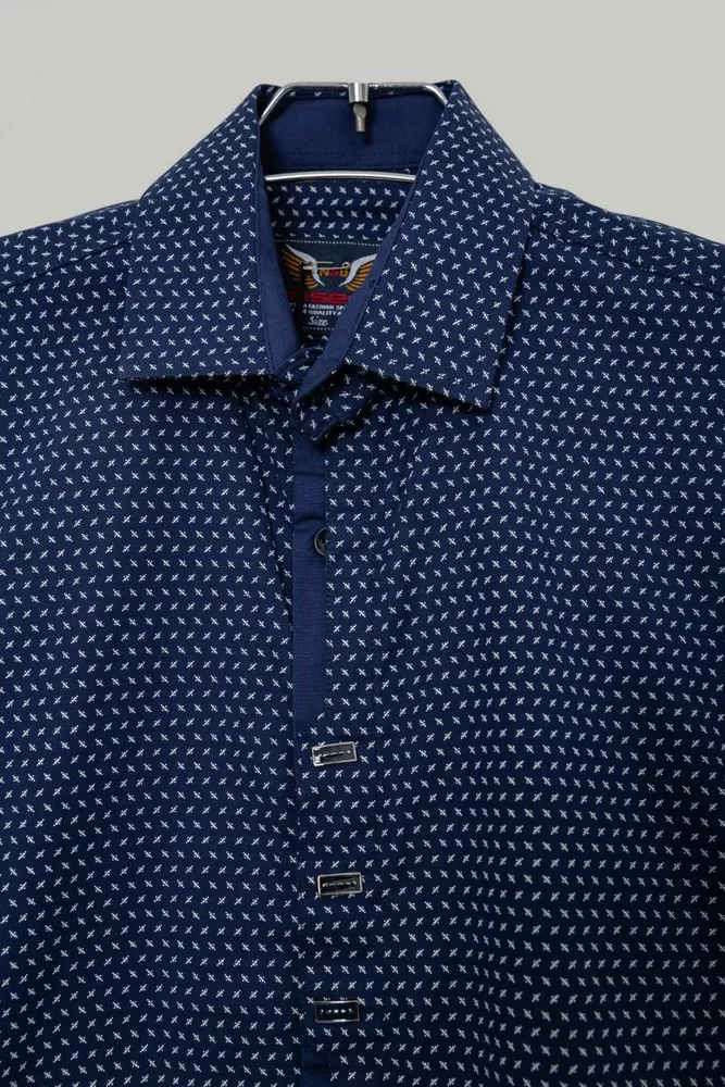 Купить Рубашка мужская с принтом, цвет темно-синий, 214R7014 - Фото №2
