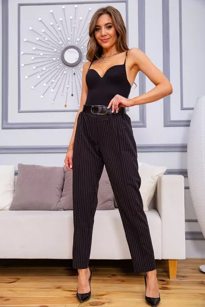 Штаны женские черного цвета, в полоску, батал, 102R094