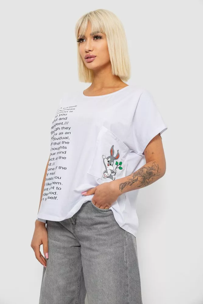 Купить Футболка женская с принтом, цвет белый, 244R2039 - Фото №3