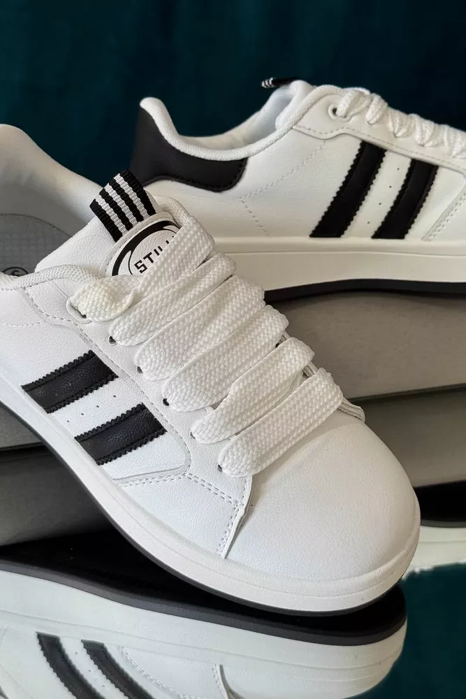 Купить Кроссовки женские экокожа, цвет бело-черный, 248RJH300-10 оптом - Фото №2