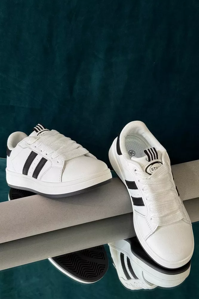 Купить Кроссовки женские экокожа, цвет бело-черный, 248RJH300-10 оптом - Фото №1