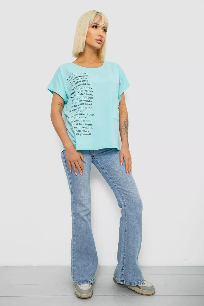 Купить Футболка женская с принтом, цвет бирюзовый, 244R2039 - Фото №2