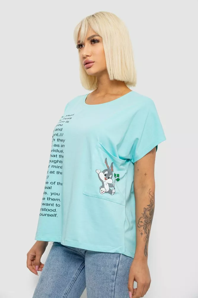 Купить Футболка женская с принтом, цвет бирюзовый, 244R2039 - Фото №3