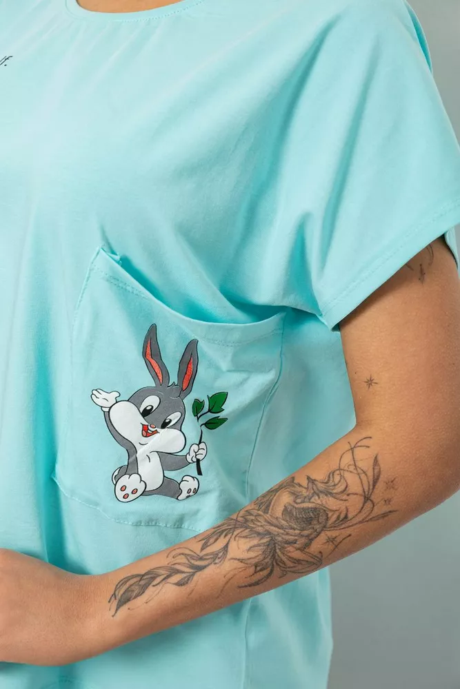 Купить Футболка женская с принтом, цвет бирюзовый, 244R2039 - Фото №5