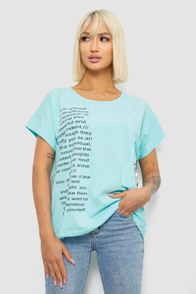 Купить Футболка женская с принтом, цвет бирюзовый, 244R2039 - Фото №1