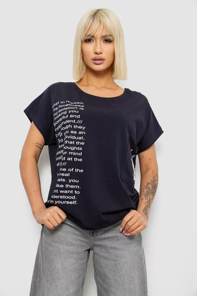 Купить Футболка женская с принтом, цвет синий, 244R2039 - Фото №1